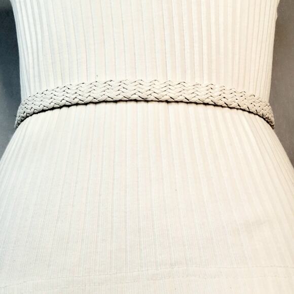 Talbots Southwestern Powder White Braided Genuine Leather Skinny Belt Lg Waist - Picture 4 of 11